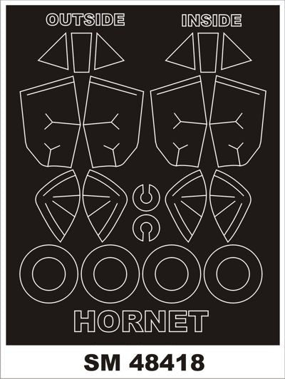 de Havilland Hornet F.1 2 canopy frame paint mask (inside & outside) insignia and markings masks (designed to be used with Trumpeter TU02893 kits)