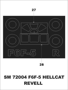 Grumman F6F-5 Hellcat canopy frame paint mask (outside only) (designed to be used with Revell kits)