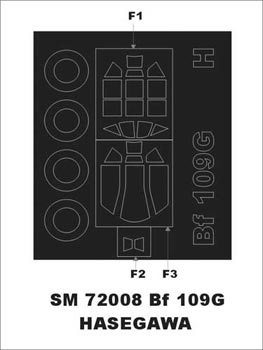 Messerschmitt Bf-109G canopy frame paint mask (outside only) (designed to be used with Hasegawa kits)