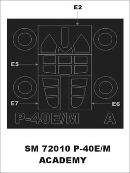 Curtiss P-40E/Curtiss P-40M canopy frame paint mask (outside only) (designed to be used with Academy kits)