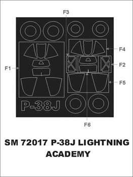 Lockheed P-38J Lightning canopy frame paint mask (outside only) (designed to be used with Academy and MPM Limited kits)