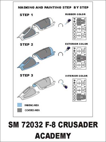 Vought F-8E Crusader canopy frame paint masks (inside and outside) (designed to be used with Academy kits)