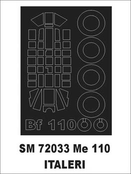 Messerschmitt Bf-110G canopy frame paint mask (outside only) (designed to be used with Italeri kits)