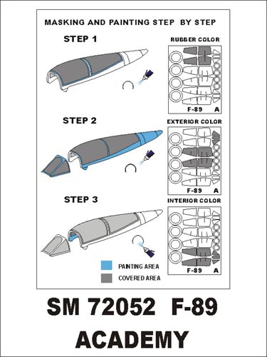 Northrop F-89D / F-89J Scorpion canopy frame paint mask (outside only) (designed to be used with Academy kits)