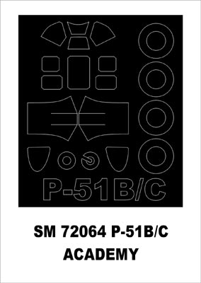 North-American P-51B/P-51C Mustang canopy frame paint mask (outside only) (designed to be used with Academy kits)