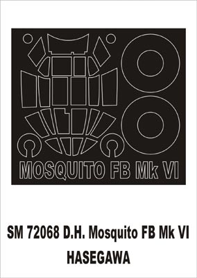 de Havilland Mosquito Mk.VI canopy frame paint mask (outside only) (designed to be used with Hasegawa kits)