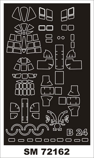 Consolidated B-24D/B-24J Liberator canopy frame paint mask (outside only) (designed to be used with Hasegawa kits)