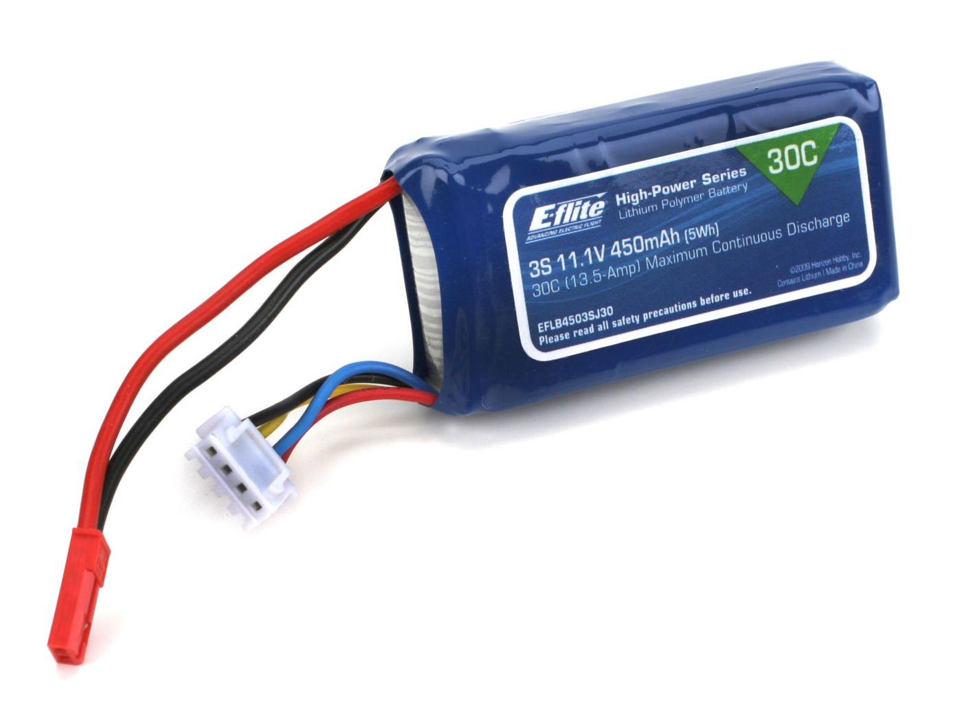 450mAh 3S 11.1V 30C LiPo, 18AWG JST