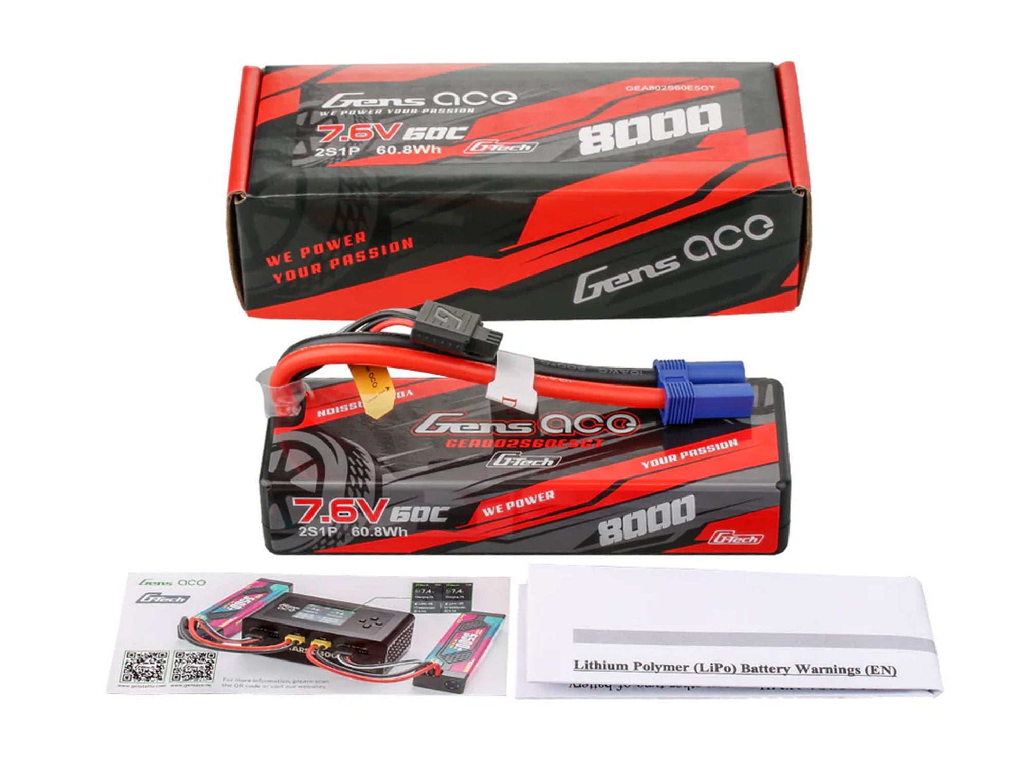 Li-Po Hard Case G-Tech 2S 7.6V 8000mah 60C with EC5