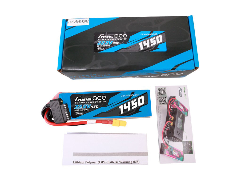 Li-Po G-Tech 6S 22.2V 1450mAh 45C with XT60