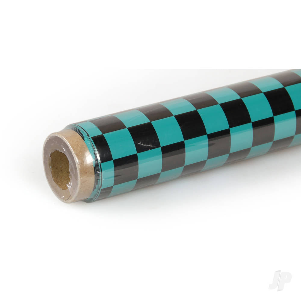 Oracover 2m ORACOVER Fun-4 Small Chequered, Turquoise + Black (60cm width) ORA44-017-071-002