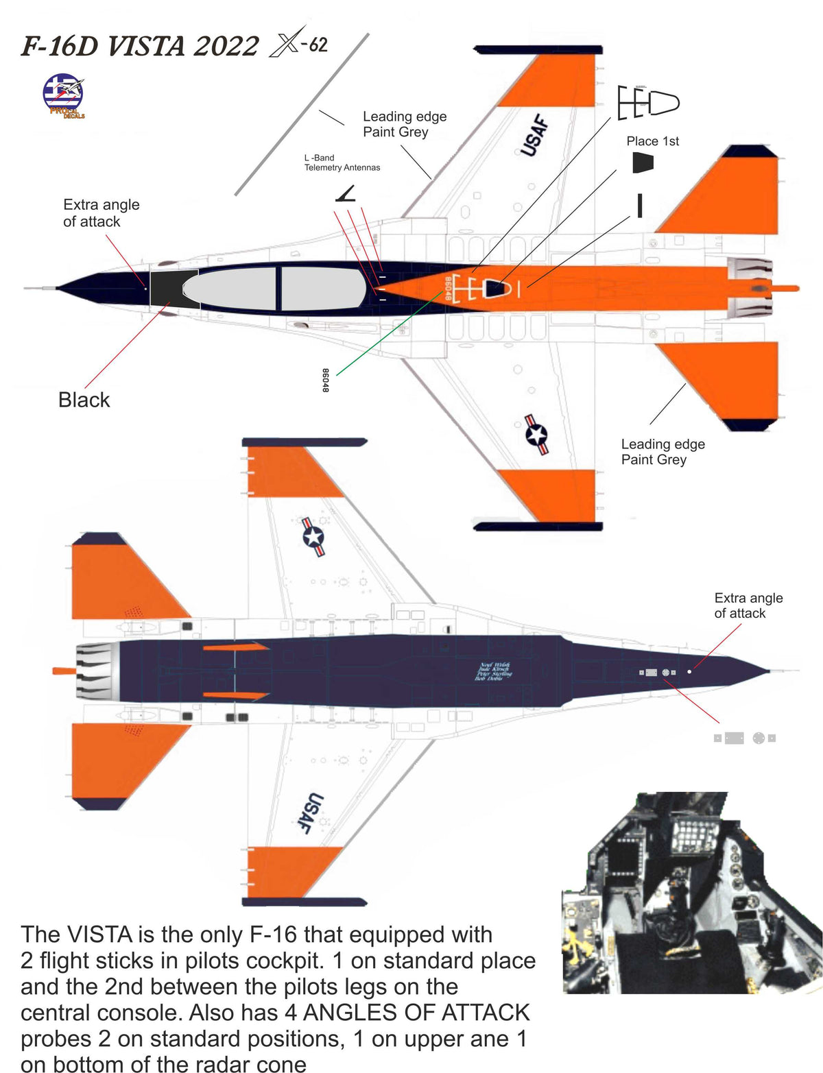 Lockheed-Martin F-16D VISTA X-62 Decals cover the last option that flew.