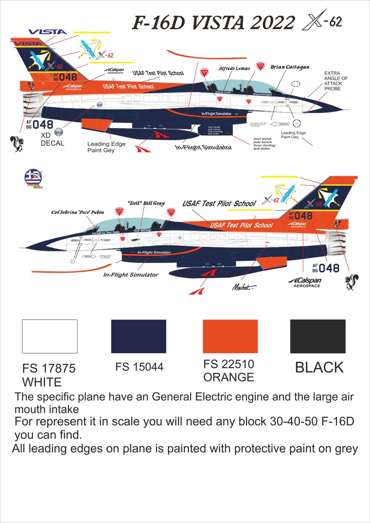 Lockheed-Martin F-16D VISTA X-62 Decals cover the last option that flew.
