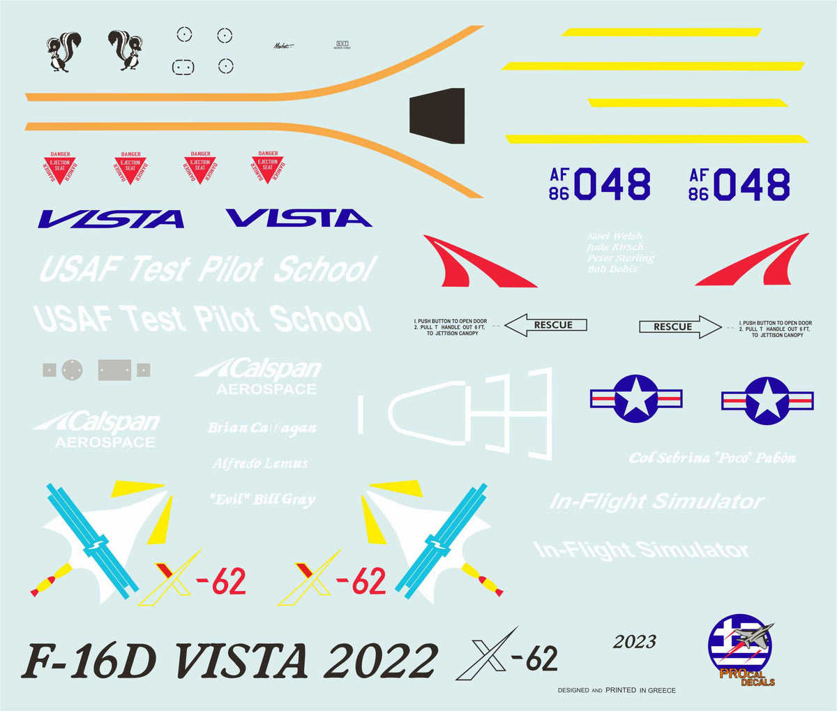 Lockheed-Martin F-16D VISTA X-62 Decals cover the last option that flew.