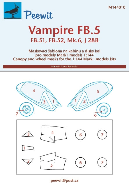 de Havilland Vampire FB.5/FB.52/J 28B canopy frame paint mask (designed to be used with MARK I Models kits)[FB.5/FB.51/FB.52A/Mk.6]