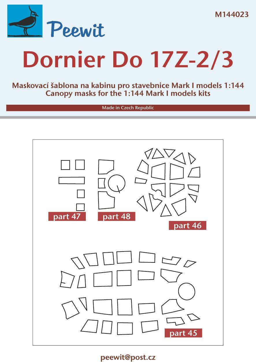 Dornier Do-17Z-2/3 canopy frame paint mask (designed to be used with Mark I models kits)