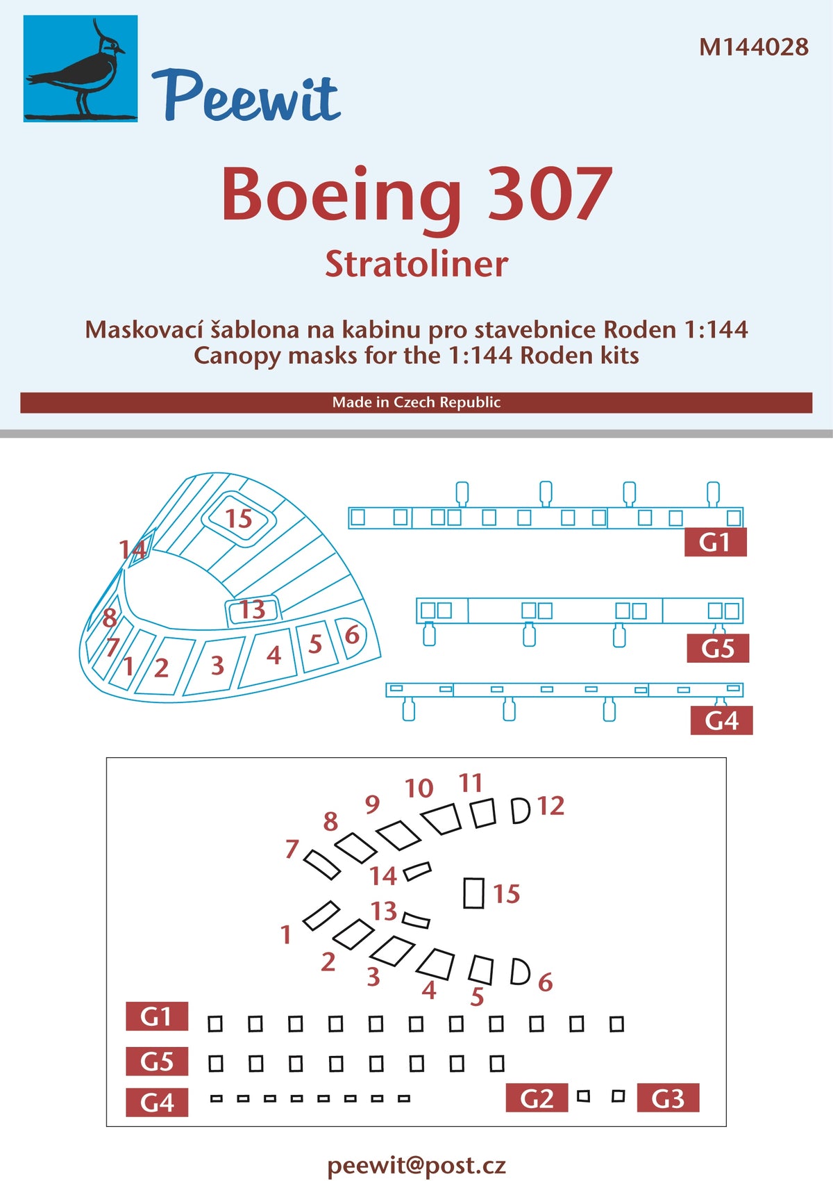 Boeing 307 Stratoliner canopy frame paint mask (designed to be used with Roden kits)