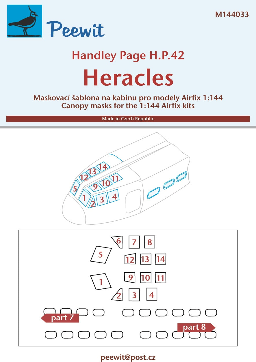 Handley-Page H.P.42 Heracles canopy frame paint mask (designed to be used with Airfix kits)