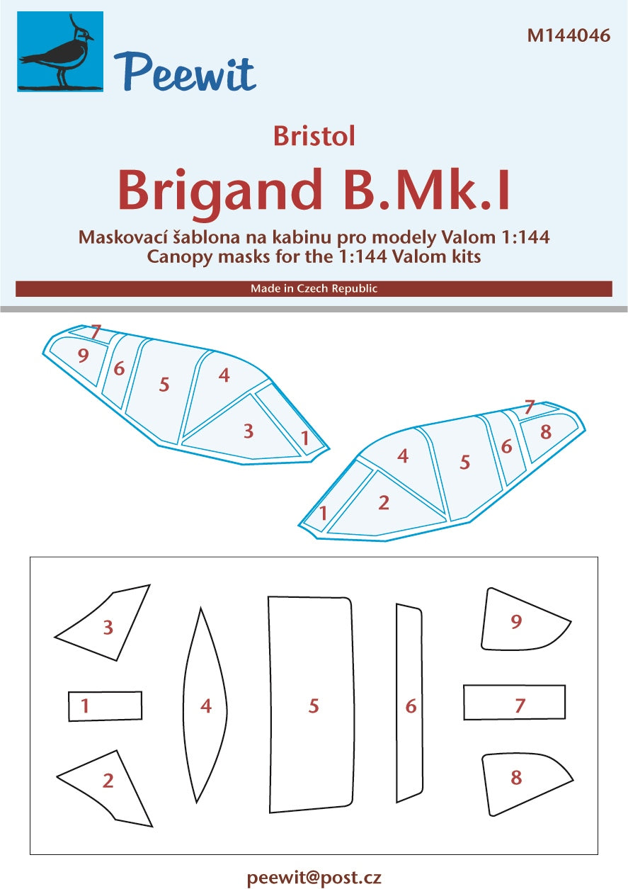 Bristol Brigand B Mk.I canopy frame paint mask (designed to be used with Valom kits)