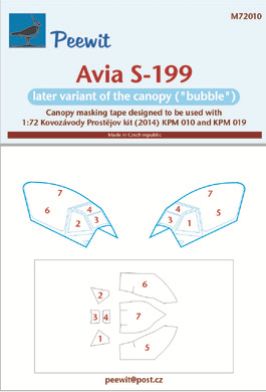 Avia S-199 canopy frame paint mask (designed to be used with Kovozavody Prostejov kits KPM72010 and KPM72019)