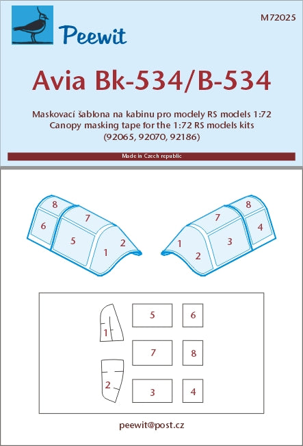 Avia Bk-534/Avia B-534/IV late version canopy frame paint mask (designed to be used with RS models kits)- [RSMI9265, RSMI9270, RSMI92186]