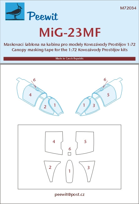 Mikoyan MiG-23MF canopy frame paint mask (designed to be used with Kovozavody Prostejov kits) [MiG-23M/MiG-23MF, MiG-23MF,]