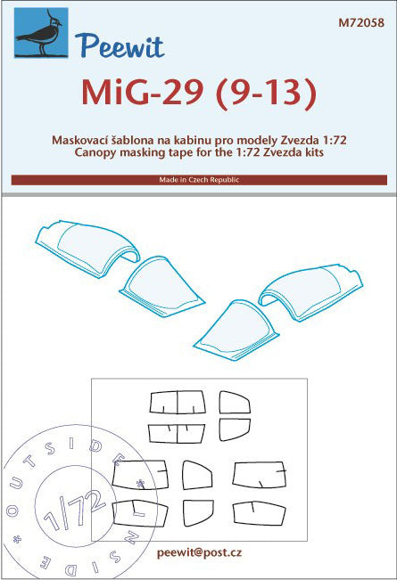 Mikoyan MiG-29 (9-13) - canopy frame paint mask (designed to be used with Revell and Zvezda kits) – designed for the interior and exterior surfaces of the canopy [MiG-29S]