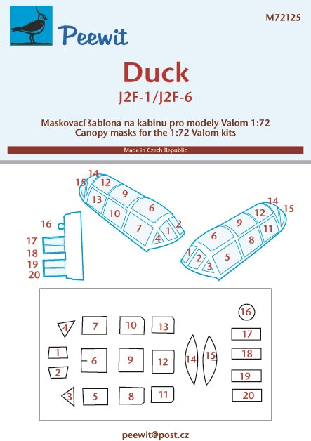 Grumman J2F-1/J2F-6 Duck canopy frame paint mask (designed to be used with Valom kits)