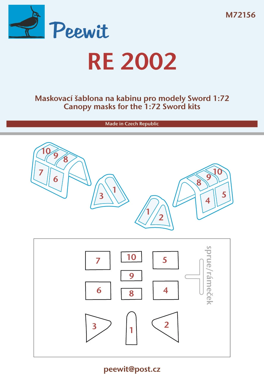 Reggiane Re.2002 canopy frame paint mask (designed to be used with Sword kits)