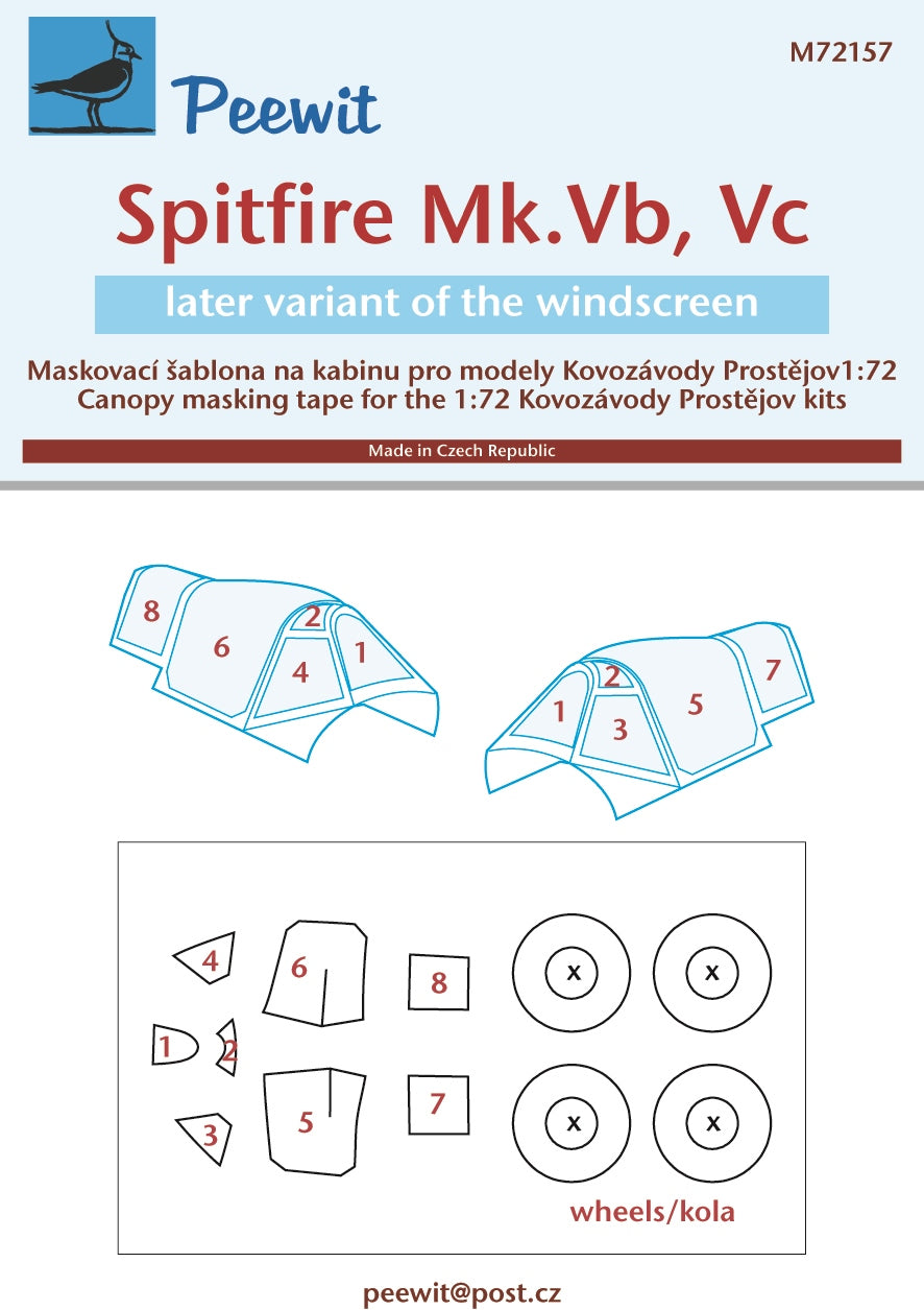 Supermarine Spitfire Mk.Vb (late), Mk.Vc canopy frame paint mask (designed to be used with Kovozavody Prostejov kits)