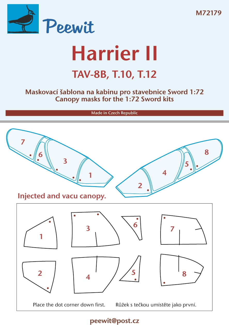 McDonnell-Douglas TAV-8B Harrier II, T.10/12 canopy frame paint mask (designed to be used with Sword kits)