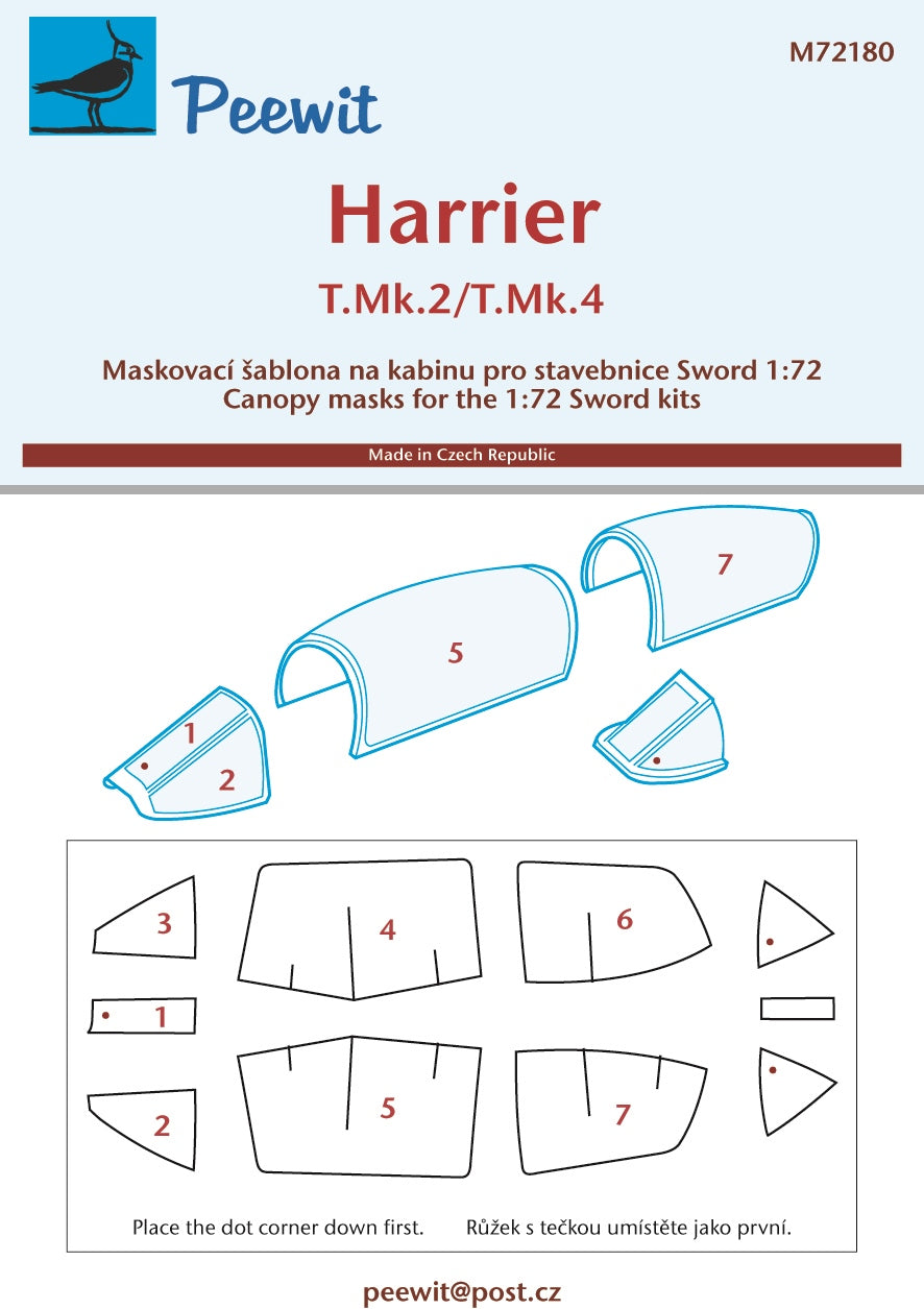 BAe Harrier T Mk.2/Mk.2A/Mk.4/Mk.4N canopy frame paint mask (designed to be used with Sword kits)