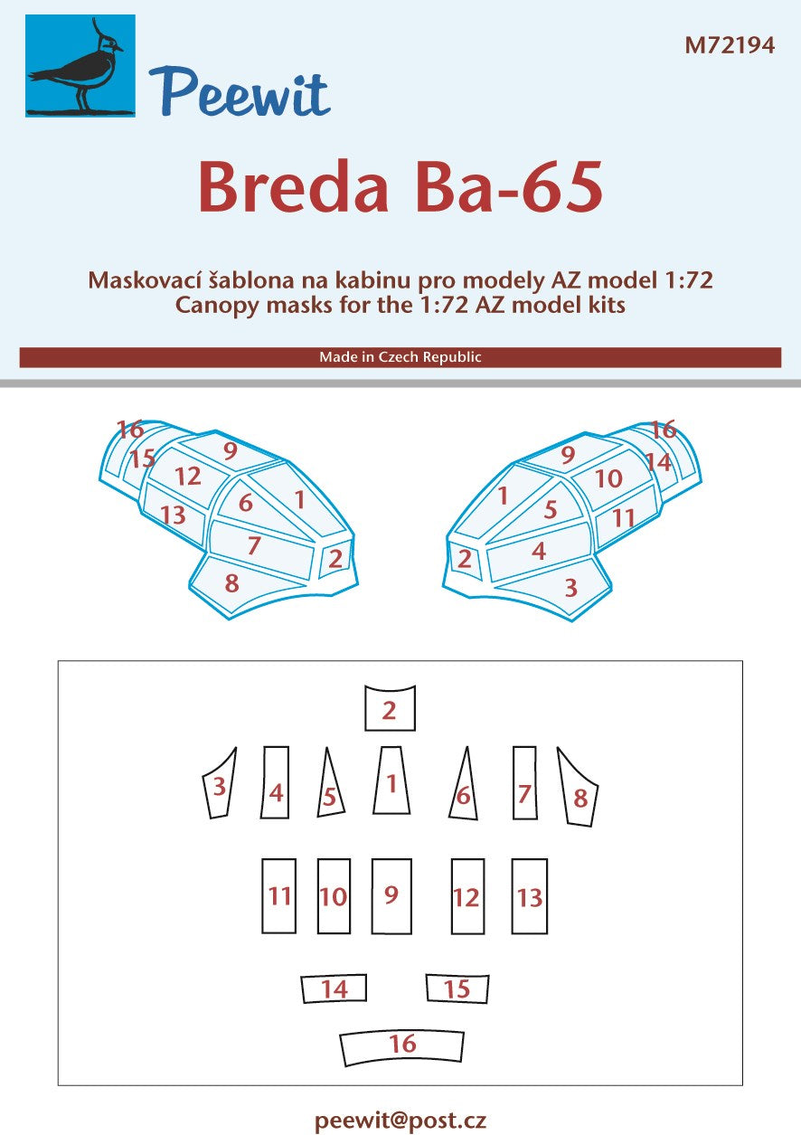 Breda Ba.65A-80 canopy frame paint mask (designed to be used with AZ model kits)