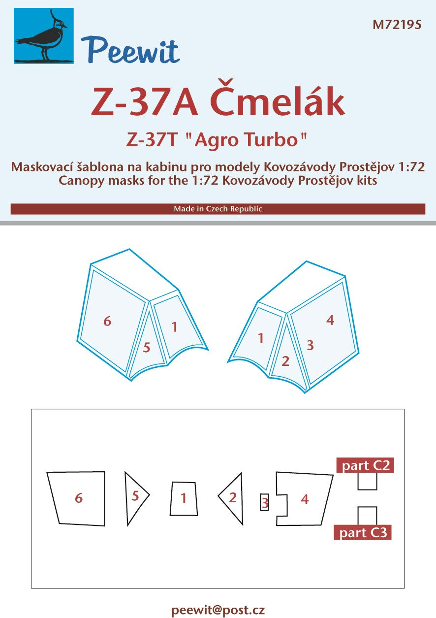 Let Z-37A Cmelak / Let Z-37TM Agro Turbo canopy frame paint mask (designed to be used with Kovozavody Prostejov kits)