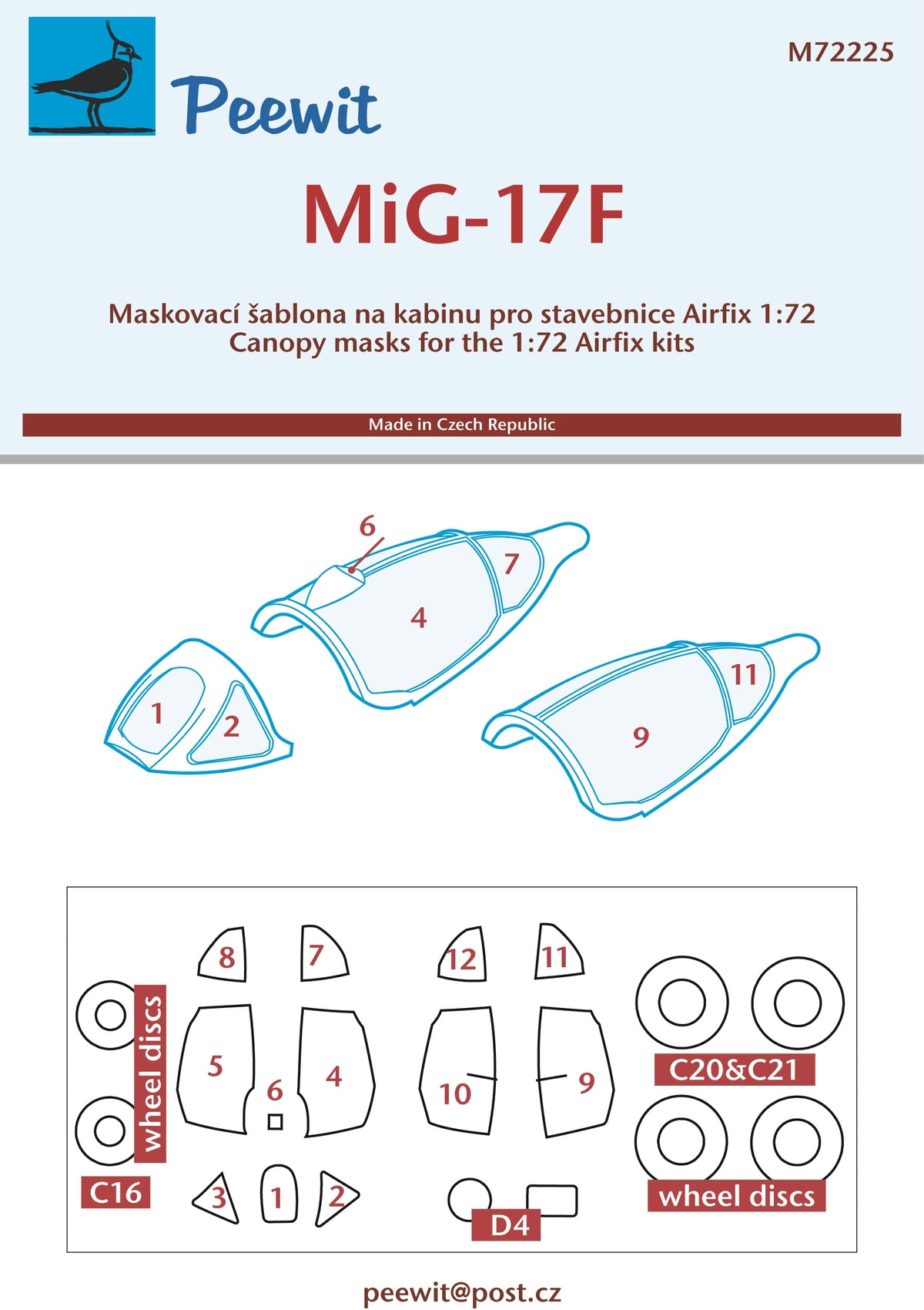 Mikoyan MiG-17F canopy frame paint mask (designed to be used with Airfix kits)[PZL LIM-5]