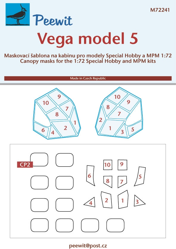 Lockheed Vega model 5 canopy frame paint mask (designed to be used with MPM and Special Hobby kits)