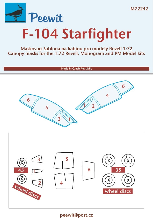 Lockheed F-104G Starfighter canopy frame paint mask (designed to be used with Monogram, Revell and PM model kits)