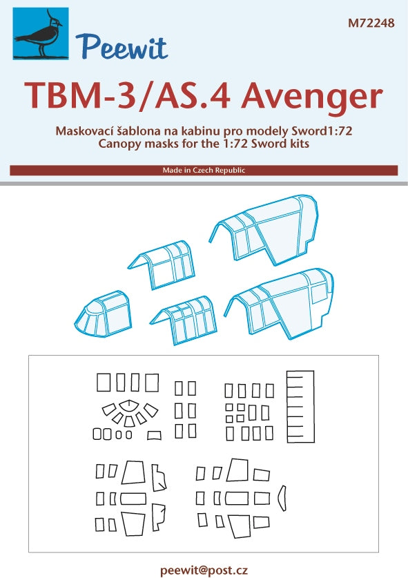 Grumman TBM-3S/AS.4 Avenger canopy frame paint mask (designed to be used with Sword kits)