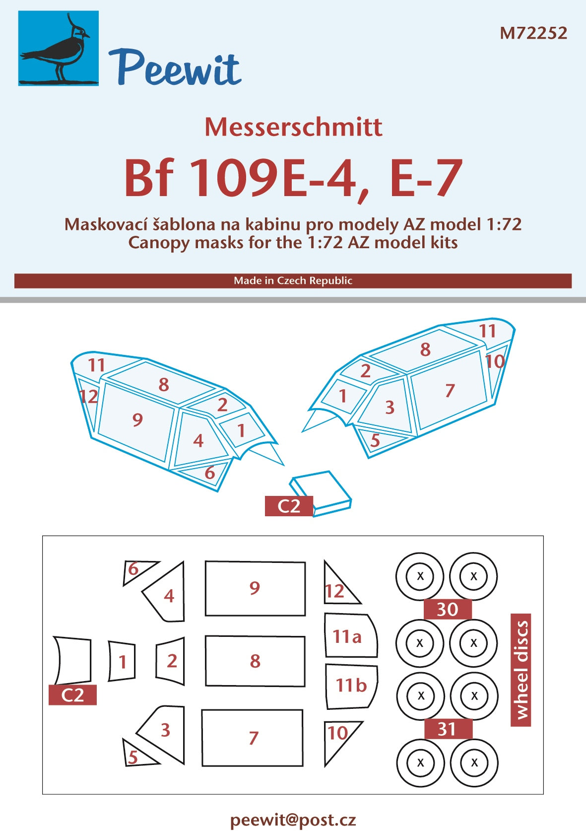 Messerschmitt Bf-109E-4/Bf-109E-7 canopy frame paint mask (designed to be used with AZ Model kits)[Bf-109E-7/B]