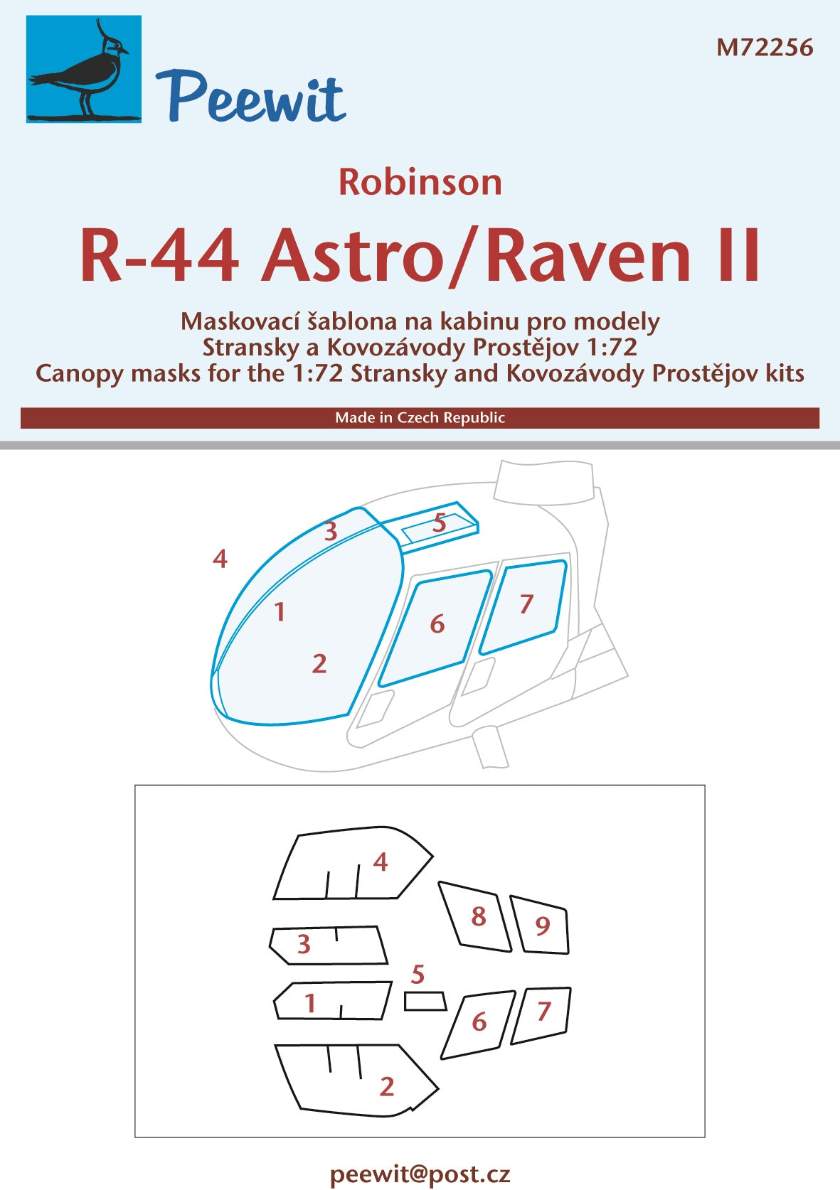 Robinson R-44 Astro/Raven II canopy frame paint mask (designed to be used with Kovozavody Prostejov and Stransky kits)