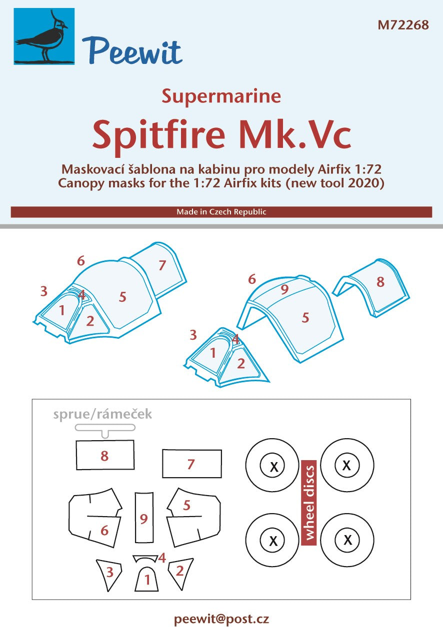 Supermarine Spitfire Mk.Vc canopy frame paint mask (designed to be used with Airfix - new tool 2020 kits)