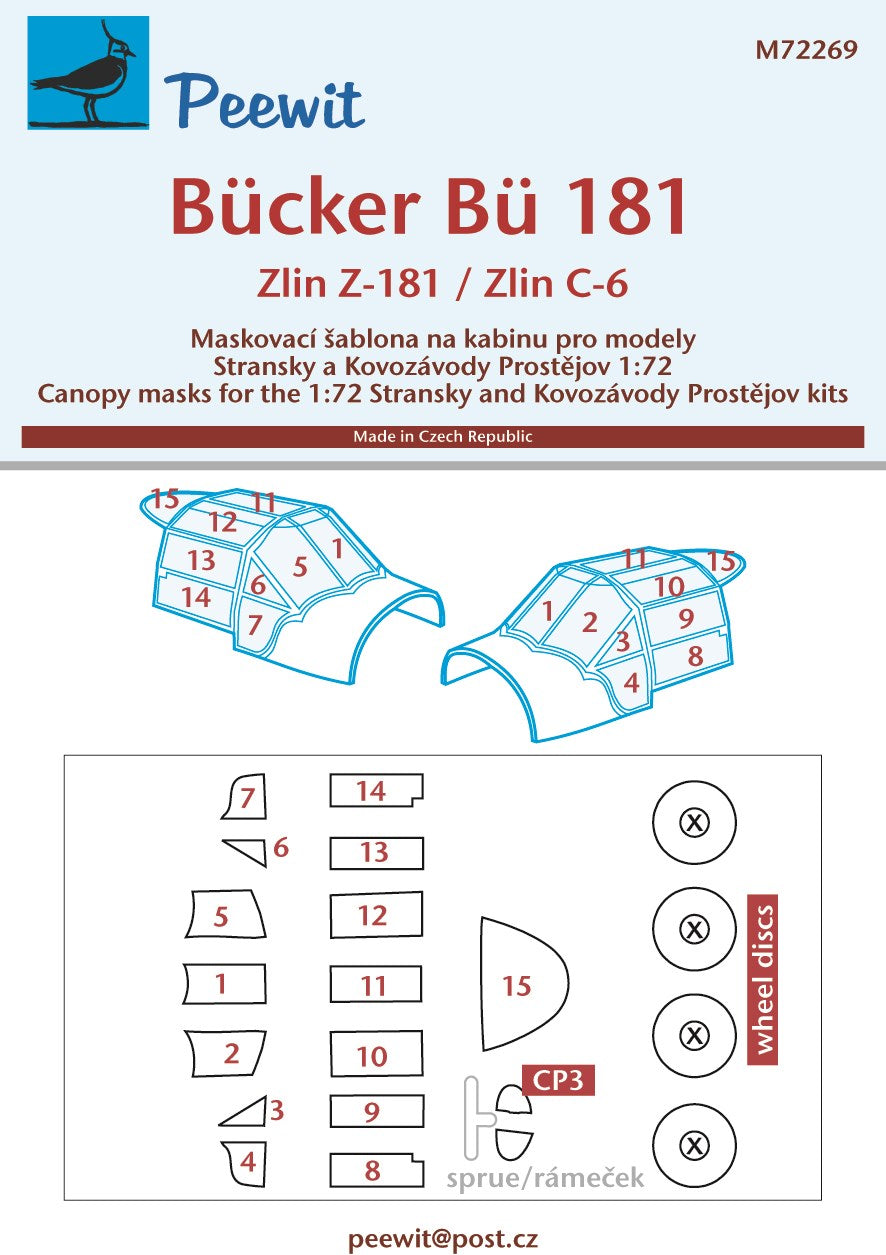 Bucker Bu-181 Bestmann / Zlin Z-181 / Zlin C-6 canopy frame paint mask (designed to be used with Stransky Kits and Kovozavody Prostejov kits)