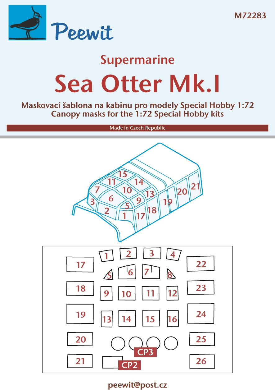 Supermarine Sea Otter Mk.I canopy frame paint mask (designed to be used with Special Hobby kits)