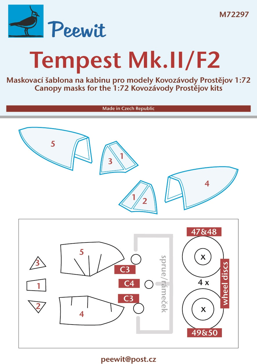 Hawker Tempest Mk.II/F.2 canopy frame paint mask (designed to be used with Kovozavody Prostejov kits)