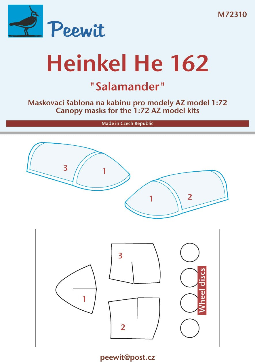 Heinkel He-162A canopy frame paint mask (designed to be used with AZ model kits)[He-162A-2 He-162A-9 He-162D He-162C]