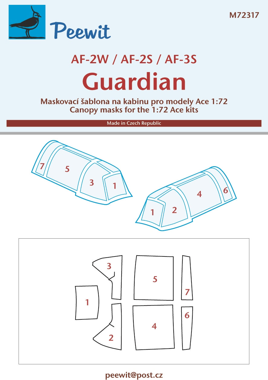 Grumman AF-2W Guardian canopy frame paint mask (designed to be used with Ace kits)[Grumman AF-2S/3S Killer Guardian]