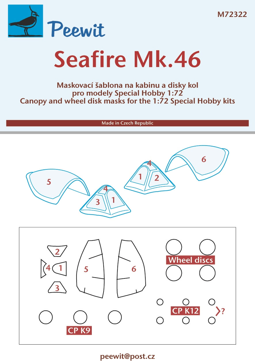 Supermarine Seafire Mk.46 canopy frame paint mask (designed to be used with Special Hobby kits)