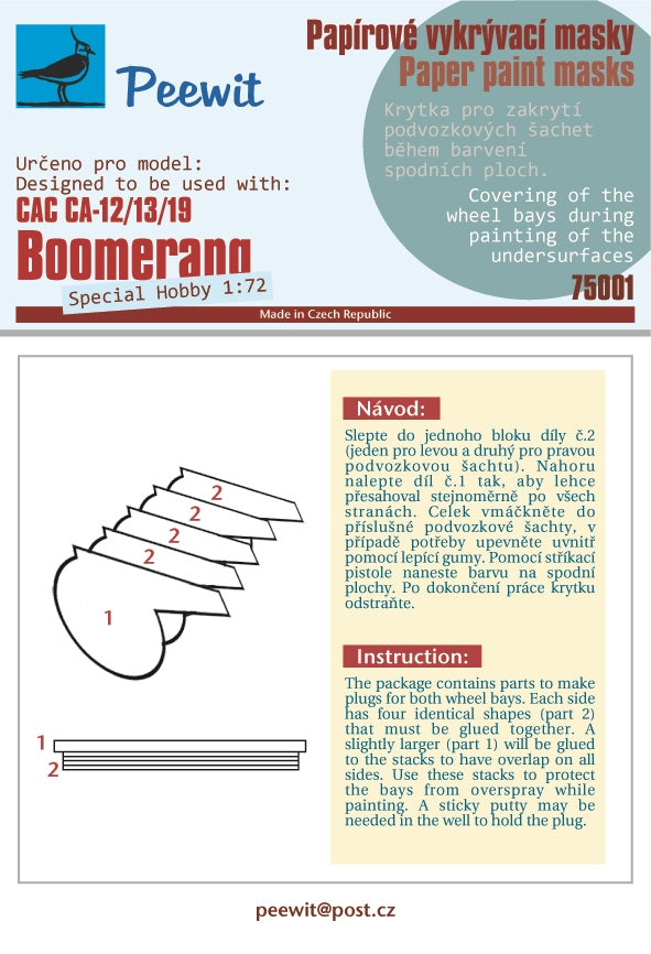 CAC CA-12/CAC-13/CAC-19 Boomerang (designed to be used with Special Hobby kits) Wheel bay cover masks (paper)