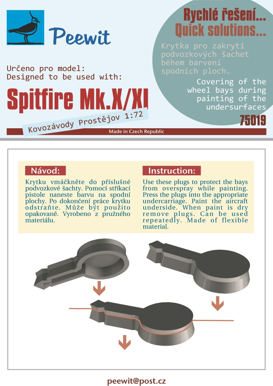 Supermarine Spitfire Mk.X/Mk.XI wheel bay plugs made of flexible material so they can be used repeatedly(designed to be used with Kovozavody Prostejov kits)