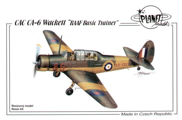 CAC CA-6 Wackett. Full-resin kit of WWII RAAF trainer aircraft. Wacketts held considerable part in RAAF pilot training program. The kit contains vacu canopy and decals for two RAAF aircraft.